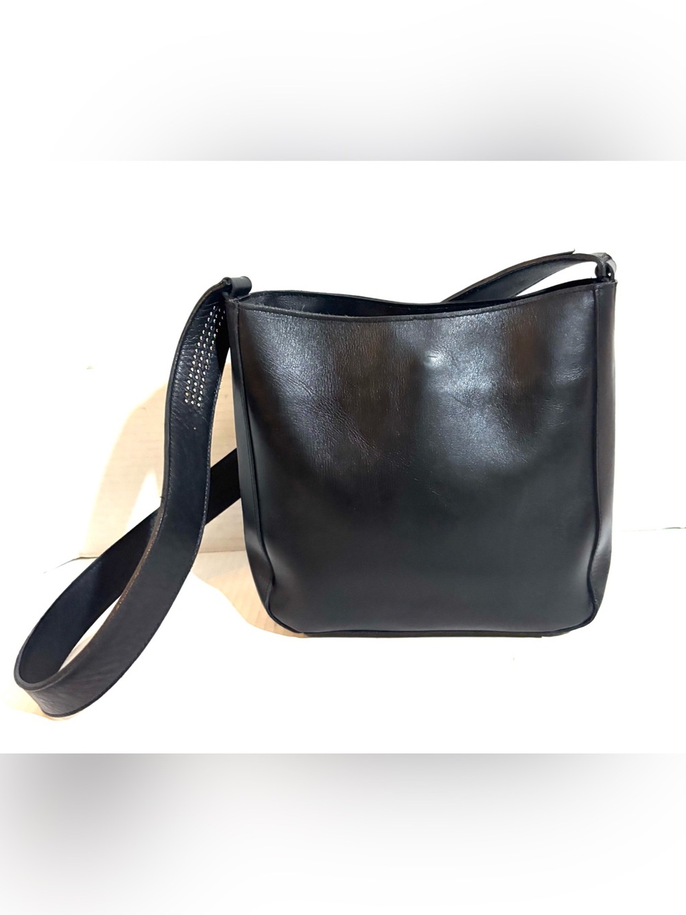 Charles Jourdan Black Leather Shoulder Bag with Studded Strap